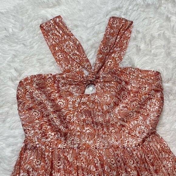 Miss Me Orange Floral Criss Cross Sleeveless Halter Dress Womens Size Small - Picture 6 of 13